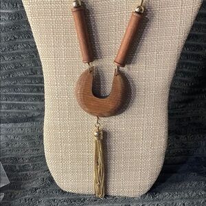 Mika Yoga Wear Brown Wooden Necklace with Gold Tassel